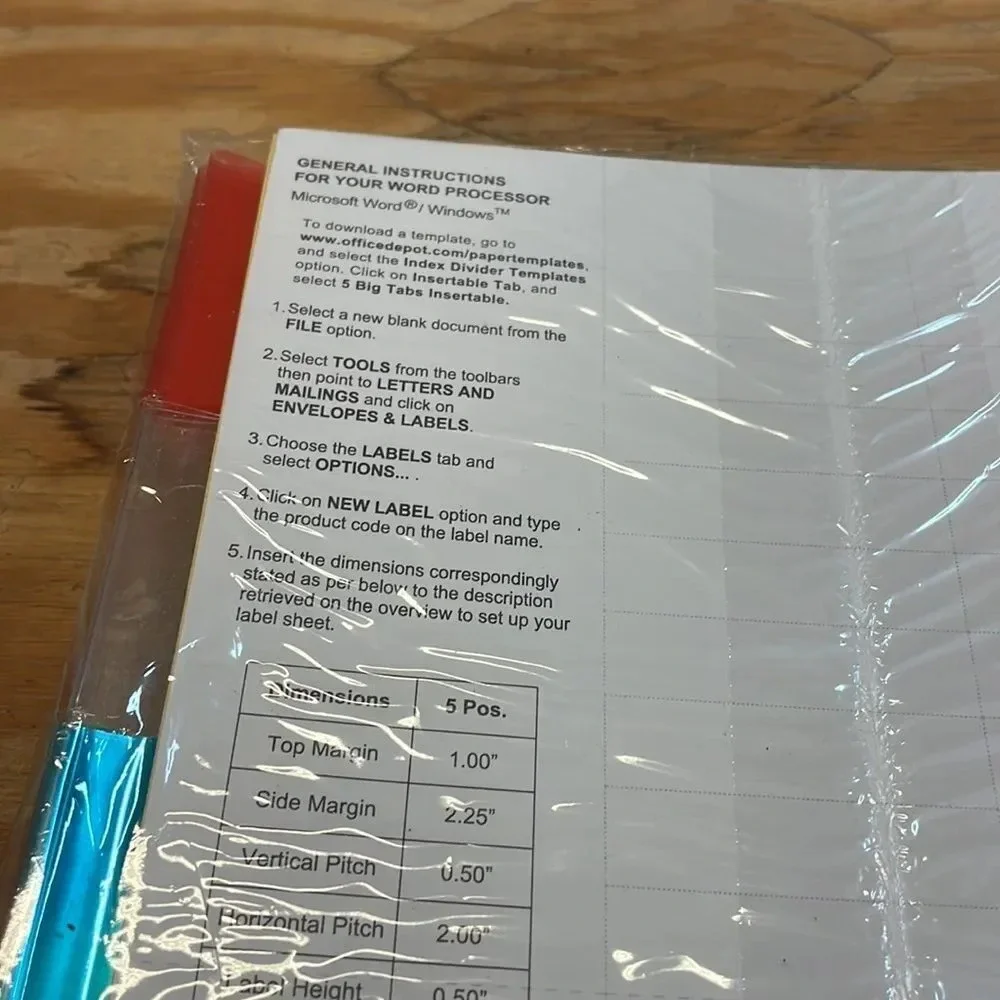 NWT Office Depot dividers with multicolor big tabs